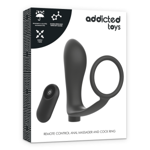 ADDICTED TOYS - ANEL DE PÊNIS COM CONTROLE REMOTO PLUG ANAL PRETO RECA