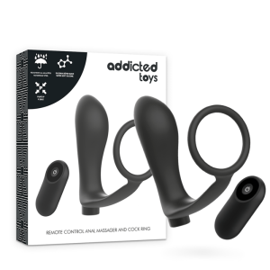 ADDICTED TOYS - ANEL DE PÊNIS COM CONTROLE REMOTO PLUG ANAL PRETO RECA