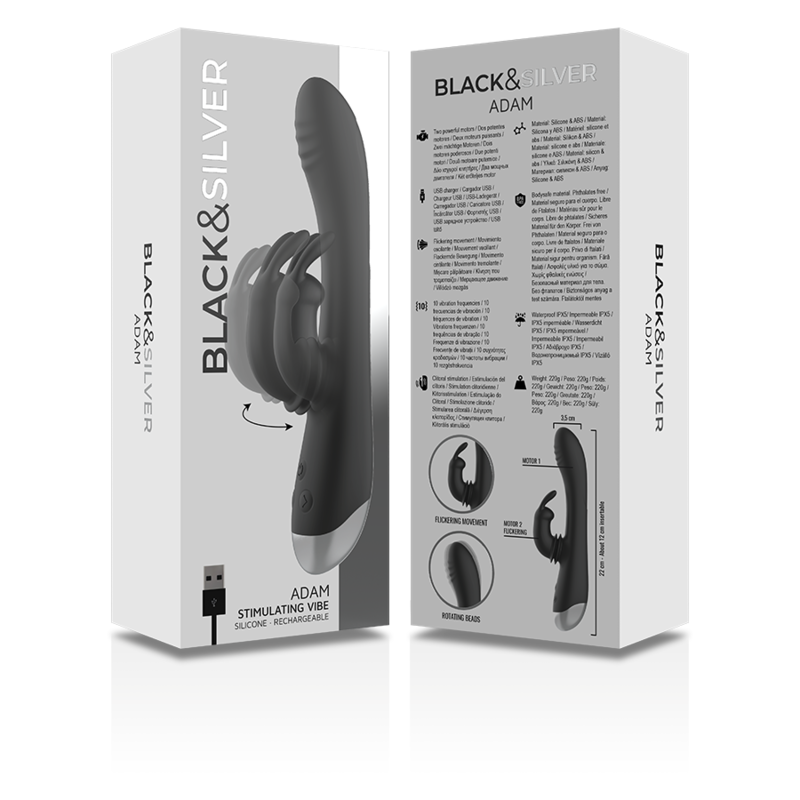 BLACK&SILVER - DJ. ESTIMULADOR DE COELHO DE SILICONE RECARREGÁVEL ADAM