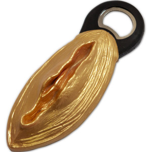 DIABLO PICANTE - ABRIDOR PRETO DOURADO EM FORMA DE VAGINA