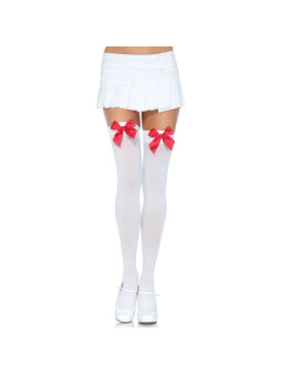 LEG AVENUE - COXAS EM NYLON COM LAO BRANCO / VERMELHO