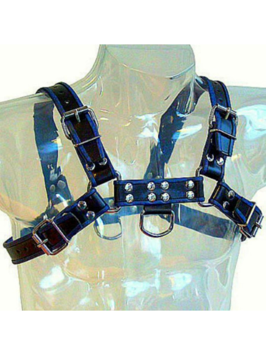 LEATHER BODY - ARNÊS DE COURO AZUL E PRETO PEITO BULLDOG