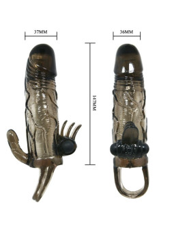 BAILE - CAPA PARA PÉNIS BRAVE MAN COM ESTIMULAÇÃO CLITÓRICA E ANAL DUPLA BALA PRETA 16.5 CM