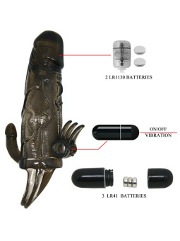 BAILE - CAPA PARA PÉNIS BRAVE MAN COM ESTIMULAÇÃO CLITÓRICA E ANAL DUPLA BALA PRETA 16.5 CM