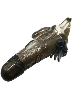 BAILE - CAPA PARA PÉNIS BRAVE MAN COM ESTIMULAÇÃO CLITÓRICA E ANAL DUPLA BALA PRETA 16.5 CM