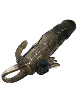 BAILE - CAPA PARA PÉNIS BRAVE MAN COM ESTIMULAÇÃO CLITÓRICA E ANAL DUPLA BALA PRETA 16.5 CM